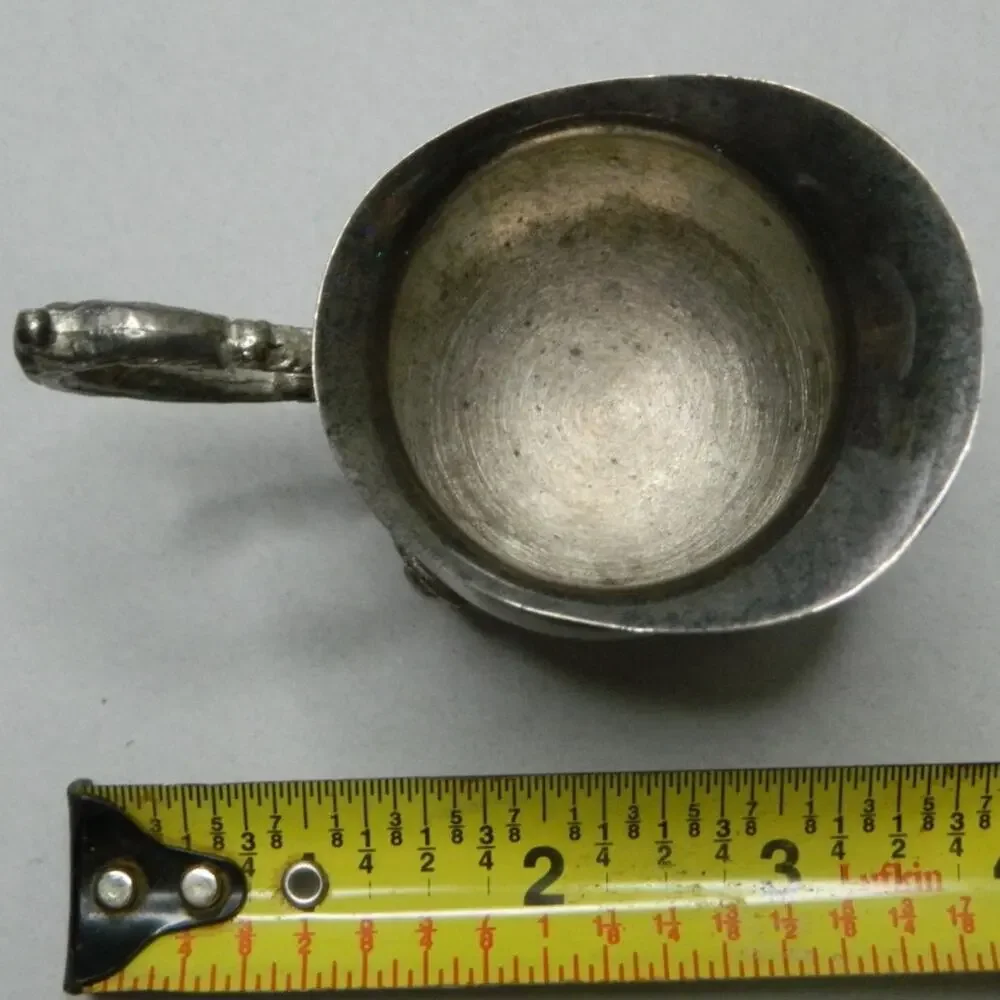 Antique 1950s Creamer Bowl Ornate Floral Handle Sliver Tone